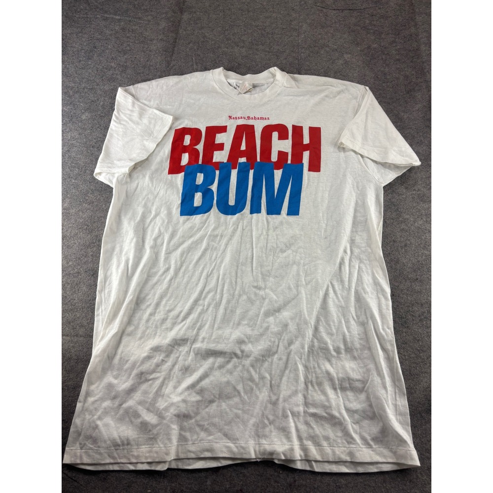 VTG 80s Screen Stars Beach Bum Nassau Bahamas T-Shirt White XL Single Stitch